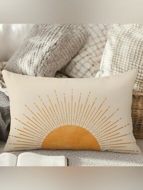 NEW Beige & Yellow Sunshine Pillow Cover (1) - 12”x20” - No Pillow Insert